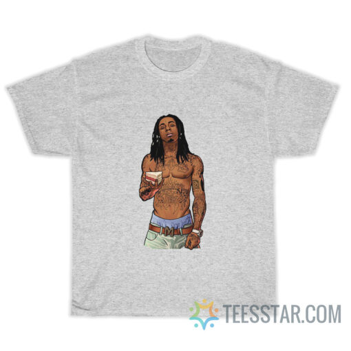 Lil Wayne Holding Cake T-Shirt For Unisex