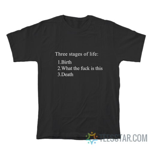 Three Stages Of Life Birth What The Fuck Is This Death T-Shirt