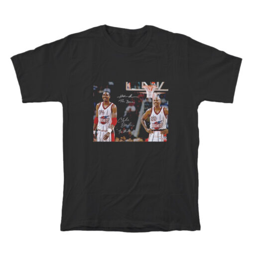 Clyde Drexler And Hakeem Olajuwon Houston Rockets Fanatics Sign T-Shirt